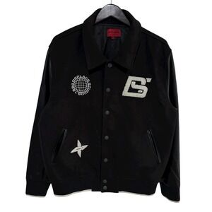 DSPLACE‎ Men's The Varsity Jacket Black White Wool & Nubuck Leather XL MSRP $250